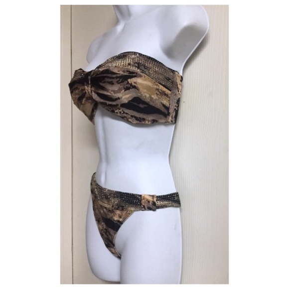 Stud Embellished Bandeau Hipster Bikini Swimsuit L - Picture 4 of 8